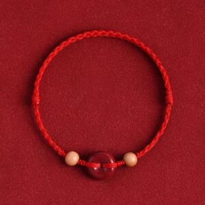 For When You Need Quiet Grounding | Peach Wood Peace Buckle Cinnabar String Bracelet Anklet | AetherFate