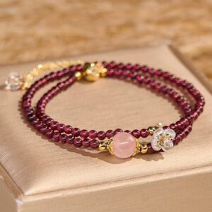 For When You Need Inner Warmth | Flower Garnet Pink Crystal Calm Double Wrap Bracelet | AetherFate