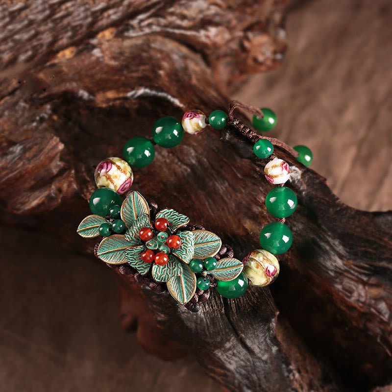 For When You Need Steady Presence | Green Agate Glass Flower Beads Braided Knot Support Bracelet | AetherFate