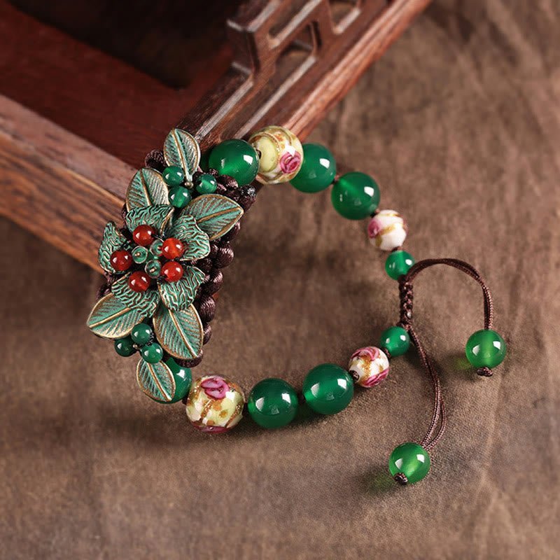 For When You Need Steady Presence | Green Agate Glass Flower Beads Braided Knot Support Bracelet | AetherFate - Image 8