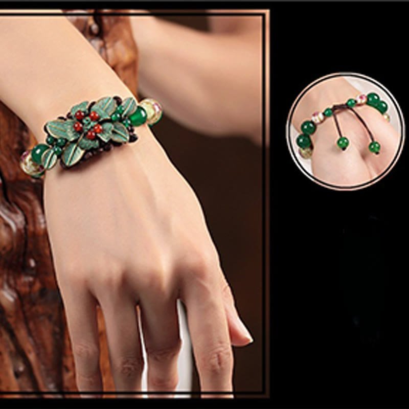 For When You Need Steady Presence | Green Agate Glass Flower Beads Braided Knot Support Bracelet | AetherFate - Image 7