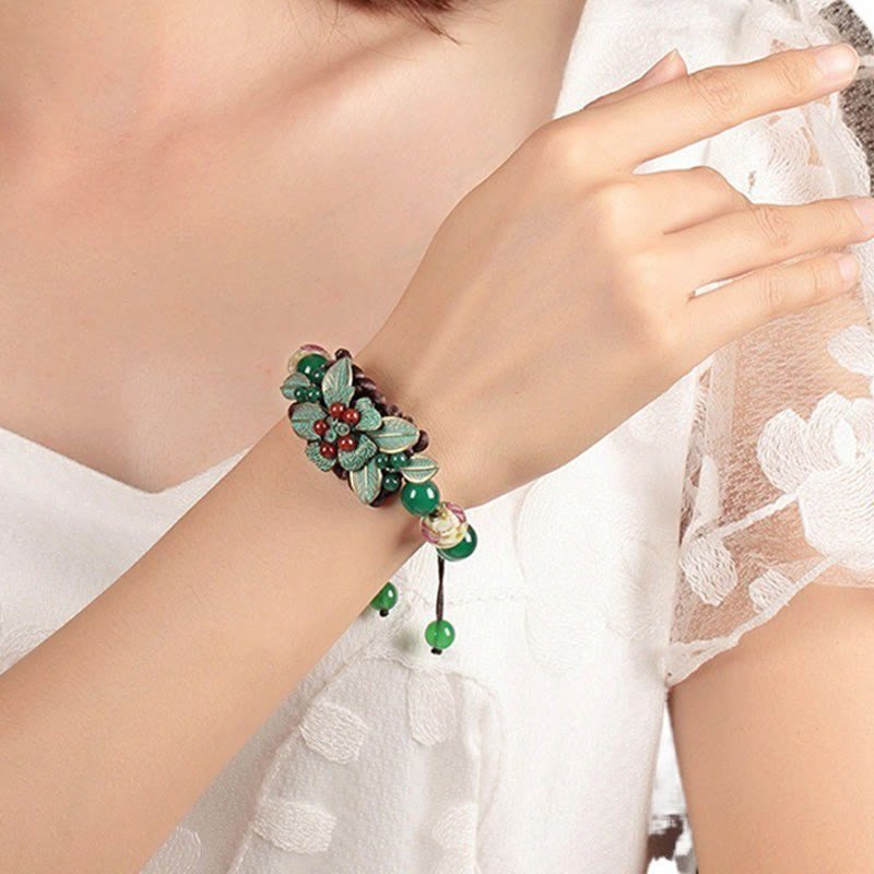 For When You Need Steady Presence | Green Agate Glass Flower Beads Braided Knot Support Bracelet | AetherFate - Image 5