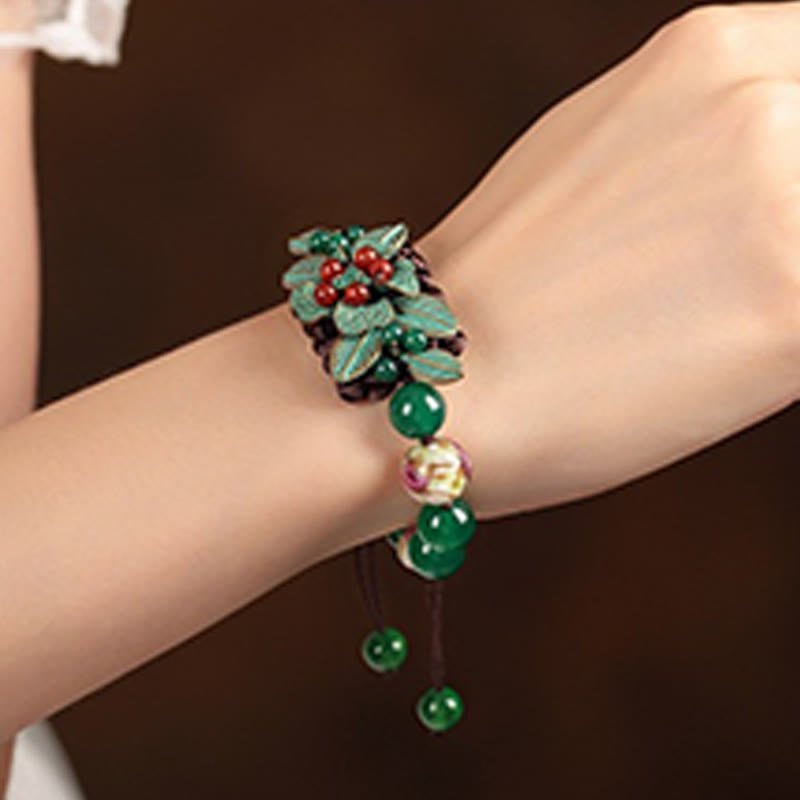 For When You Need Steady Presence | Green Agate Glass Flower Beads Braided Knot Support Bracelet | AetherFate - Image 2