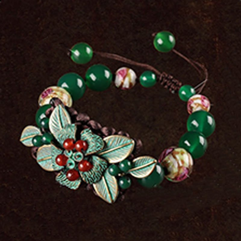 For When You Need Steady Presence | Green Agate Glass Flower Beads Braided Knot Support Bracelet | AetherFate - Image 9