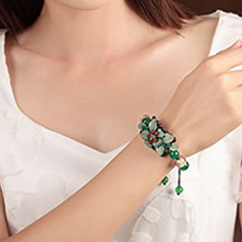 For When You Need Steady Presence | Green Agate Glass Flower Beads Braided Knot Support Bracelet | AetherFate - Image 6