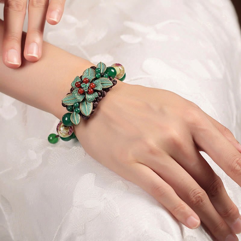 For When You Need Steady Presence | Green Agate Glass Flower Beads Braided Knot Support Bracelet | AetherFate - Image 3