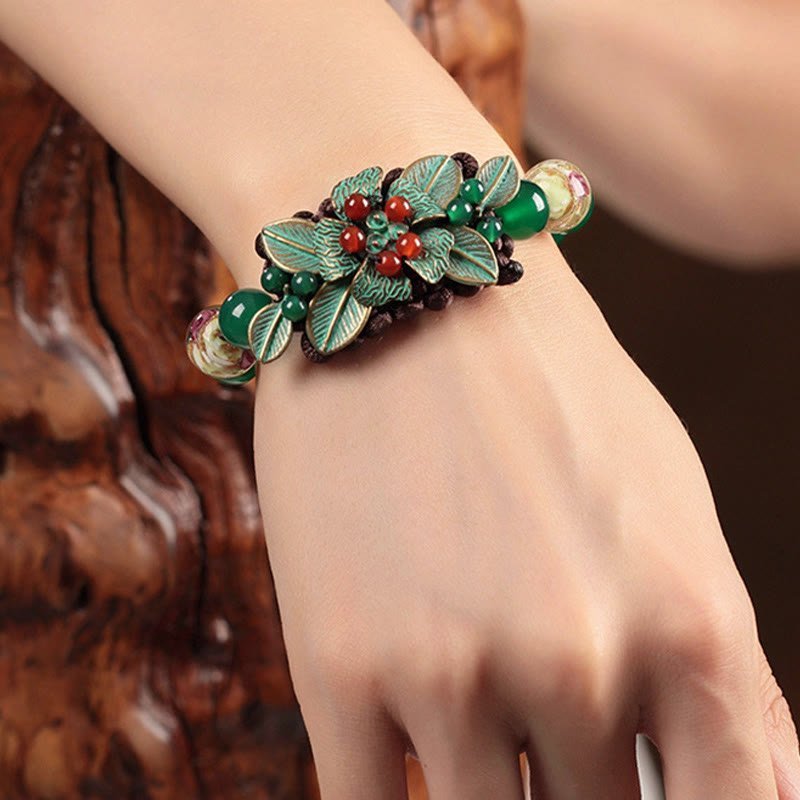 For When You Need Steady Presence | Green Agate Glass Flower Beads Braided Knot Support Bracelet | AetherFate - Image 4