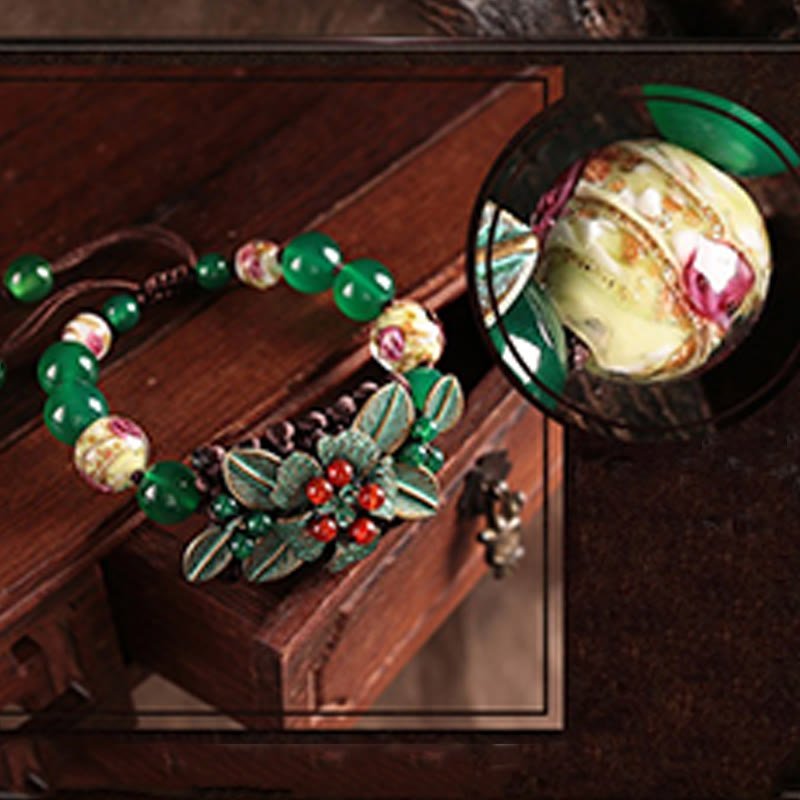 For When You Need Steady Presence | Green Agate Glass Flower Beads Braided Knot Support Bracelet | AetherFate - Image 10