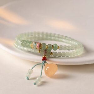 For When You Need Quiet Presence | Multiple Circles Aventurine Glass Lotus Pods Bamboo Positivity Bracelet | AetherFate