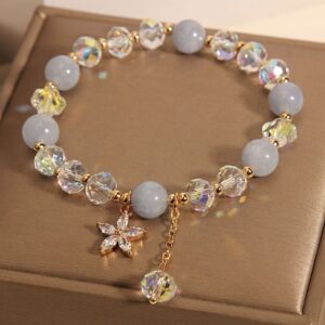 For When You Need Quiet Presence | Aquamarine Crystal Zircon Flower Peace Bracelet | AetherFate
