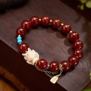 For When You Need Quiet Warmth | Nine Tailed Fox Joy Red Agate Ivory Fruit Copper Plated Gold Confidence Bracelet | AetherFate