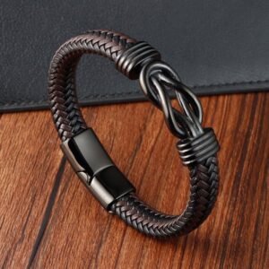 For When You Need Quiet Presence | Endless Knot Pattern Titanium Steel Balance Leather Buckle Bracelet | AetherFate