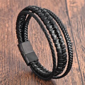 For When You Need Quiet Presence | Simple Braided Pattern Titanium Steel Strengthen Multi-layer Leather Buckle Bracelet | AetherFate