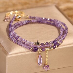 For When You Need Quiet Calm | Amethyst Water Drop Star Meditation Triple Wrap Bracelet | AetherFate