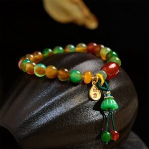 For When You Need Steady Presence | Colorful Peacock Agate Chalcedony Ruyi As One Wishes Charm Courage Bracelet | AetherFate