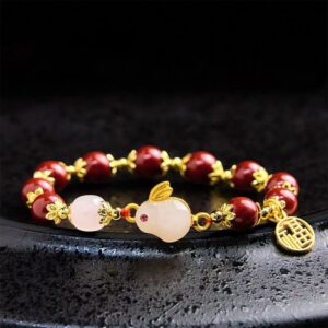 For When You Need Gentle Warmth | Cinnabar Cute Rabbit Bunny Fu Character Charm Blessing Bracelet | AetherFate