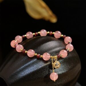 Soft Joy, Worn Daily. Strawberry Quartz & Garnet Bracelet by AetherFate