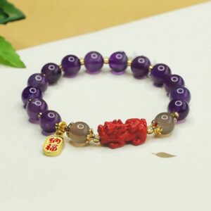 For When You Need Quiet Calm | Amethyst Cinnabar Pi Xiu Fu Character Balance Bracelet | AetherFate