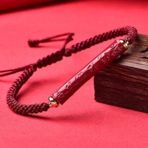 For When You Need Gentle Warmth | Handmade Cinnabar Om Mani Padme Hum Heart Sutra Blessing Braided Bracelet | AetherFate