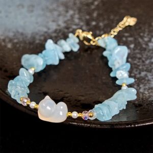 For When You Need Quiet Presence | Irregular Aquamarine Cute Cat Bracelet | AetherFate