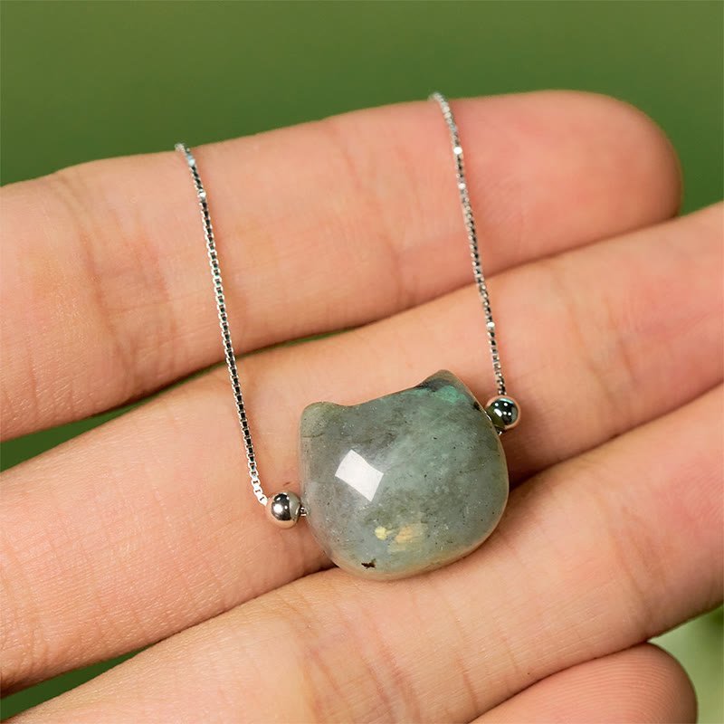 For When You Need Gentle Focus | Sterling Silver Faceless Cat Head Labradorite Bracelet | AetherFate - Image 2
