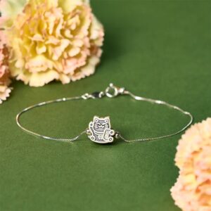 For When You Need Gentle Focus | 999 Sterling Silver Fortune Cat Sterling Silver Chain Bracelet | AetherFate