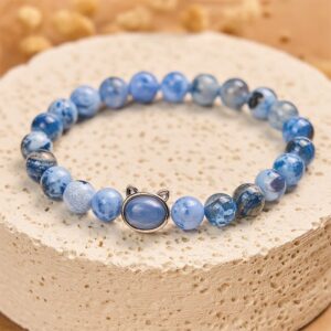 For When You Need Steady Presence | Cat Head Blue Agate Kyanite Bracelet | AetherFate