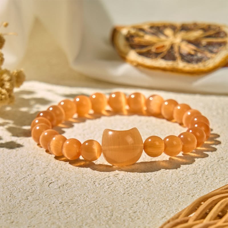 Quiet Presence, Worn Daily. Lovely Cat Head Pink Cat's Eye White Cat's Eye Beads Bracelet | AetherFate - Image 17