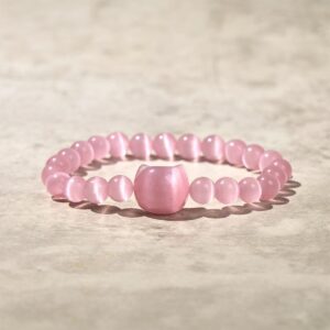Quiet Presence, Worn Daily. Lovely Cat Head Pink Cat's Eye White Cat's Eye Beads Bracelet | AetherFate
