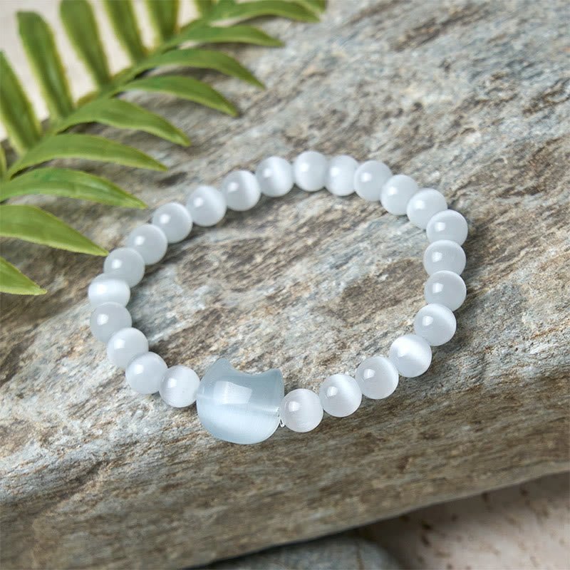 Quiet Presence, Worn Daily. Lovely Cat Head Pink Cat's Eye White Cat's Eye Beads Bracelet | AetherFate - Image 13