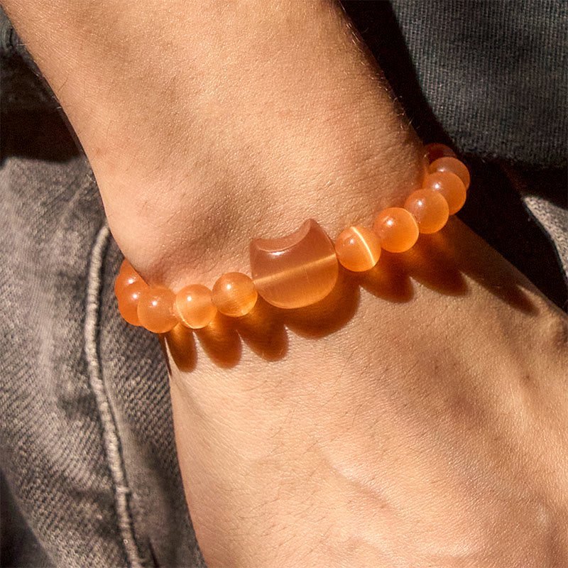 Quiet Presence, Worn Daily. Lovely Cat Head Pink Cat's Eye White Cat's Eye Beads Bracelet | AetherFate - Image 4