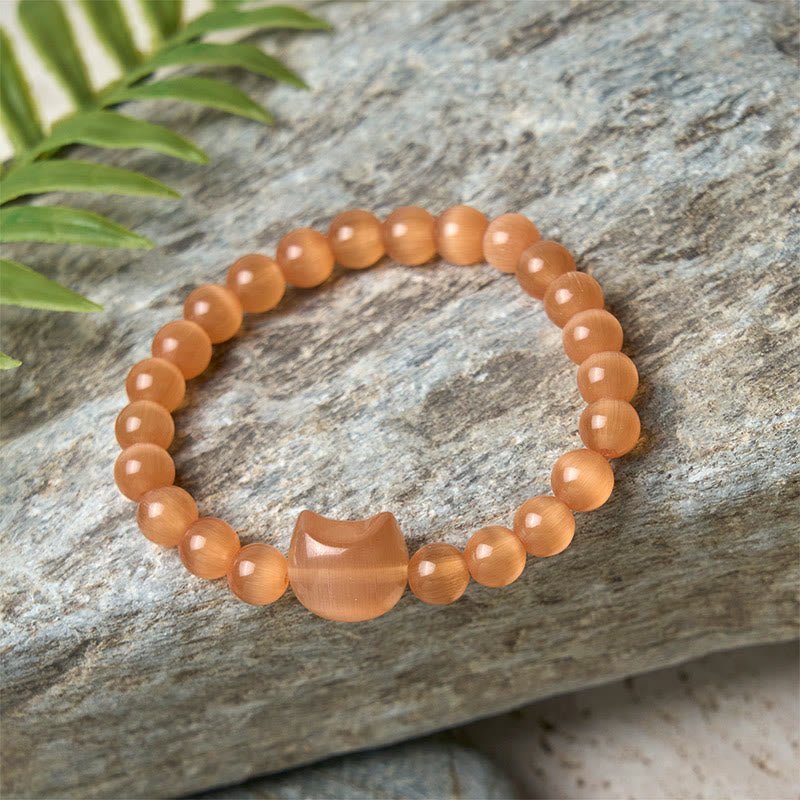 Quiet Presence, Worn Daily. Lovely Cat Head Pink Cat's Eye White Cat's Eye Beads Bracelet | AetherFate - Image 19