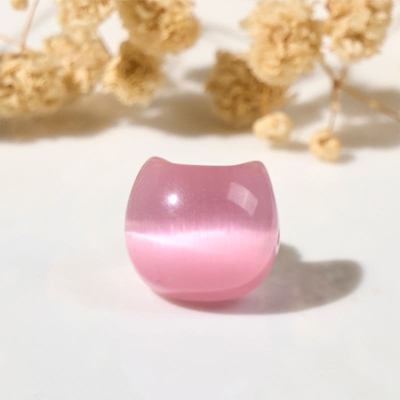 Quiet Presence, Worn Daily. Lovely Cat Head Pink Cat's Eye White Cat's Eye Beads Bracelet | AetherFate - Image 6