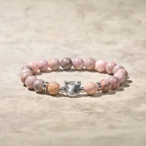 For When You Need Quiet Presence | 8mm Cat Design Zebra Jasper Bracelet | AetherFate