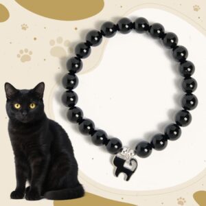 For When You Need Gentle Focus | Sterling Silver Kitten Charm Black Cat Black Onyx Bracelet | AetherFate