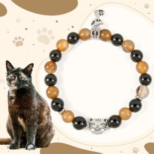 For When You Need Steady Presence | Tortoiseshell Cat Light Brown Striped Agate Black Onyx Bracelet | AetherFate