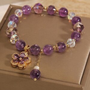 Amethyst Pearl Flower Charm Positive Transformation Bracelet | AetherFate