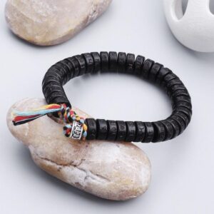 Coconut Shell Beads Bracelet with engraved Mantra - Attract Wisdom & Boost | AetherFate