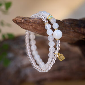 Clear Quartz & Moonstone Bracelet | Soft Light in Double Rings | AetherFate